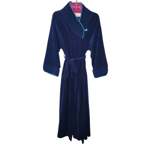 Vintage Vanity Fair Vanalure II Long Velour Robe Navy Blue New With Tags PM - Picture 1 of 14